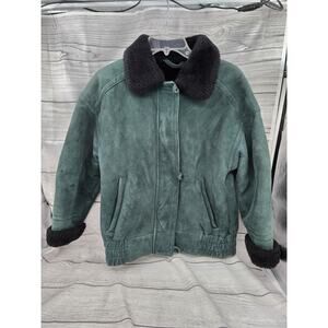vintage green suede sheepskin leather shearling coat Pure Wool Size Medium Green